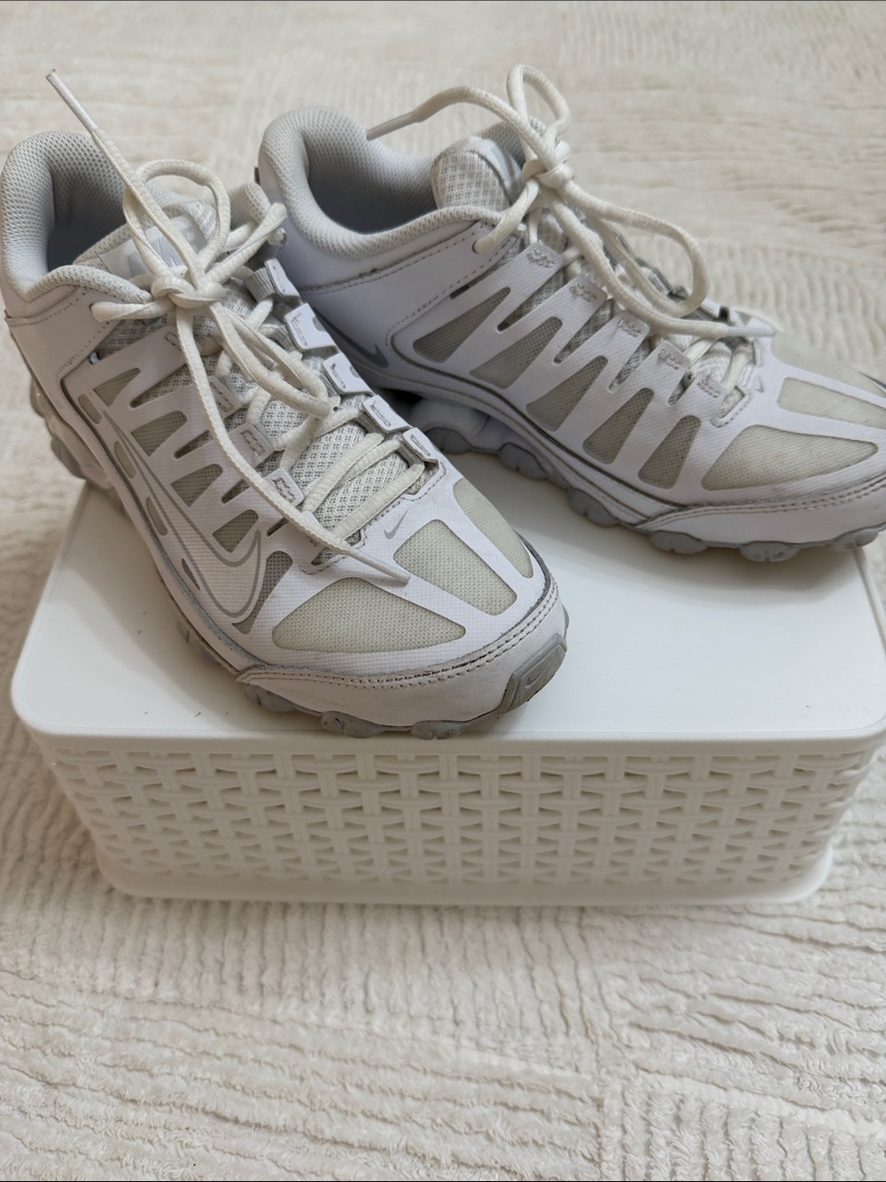 Nike White and Light Gray Trail-Style Athletic Sneakers